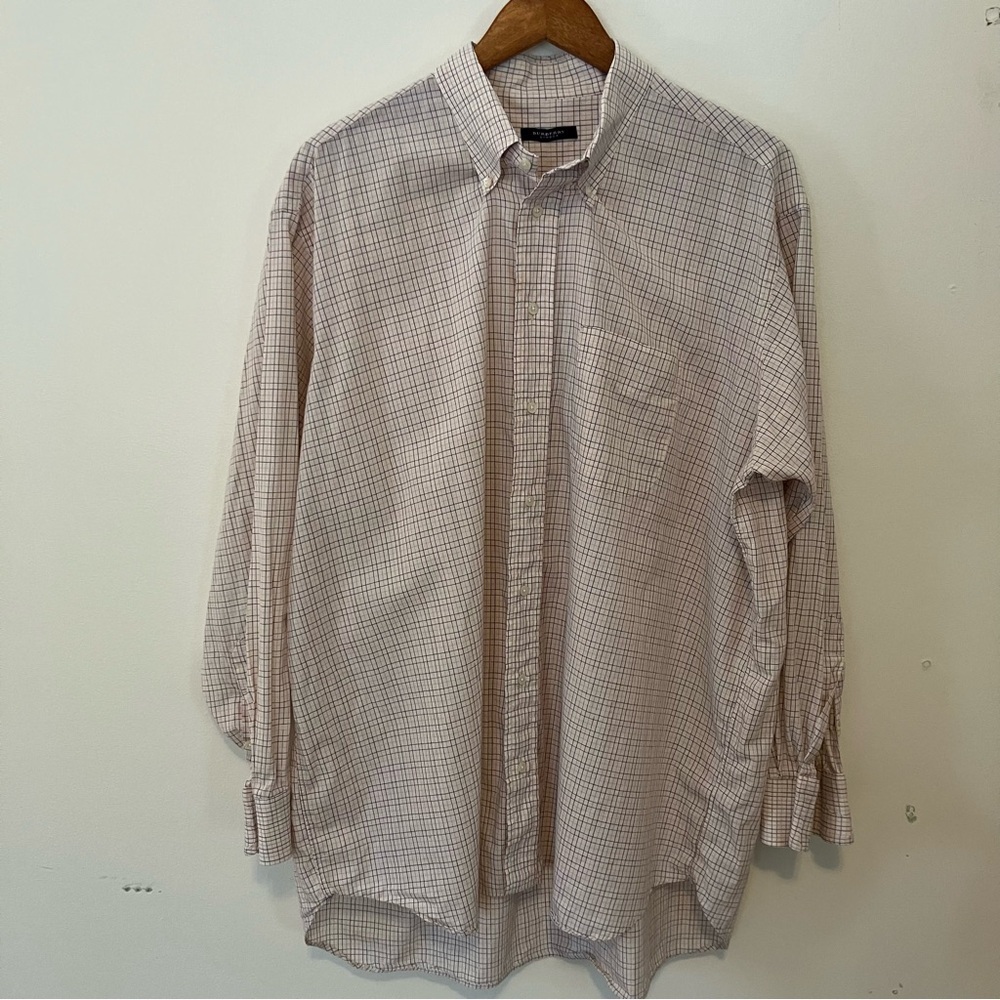 Burberry Button Down Shirt Mens 18-34 Check Grid Blue Red White Preppy